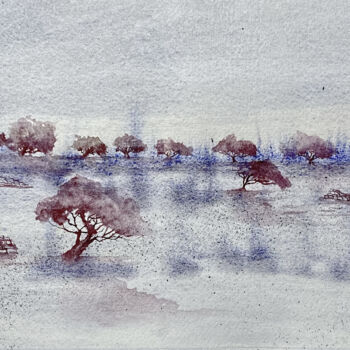 Painting titled "L'uliveto di notte" by Yūrei, Original Artwork, Watercolor
