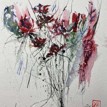 Painting titled "Fiorellini 5" by Yūrei, Original Artwork, Watercolor