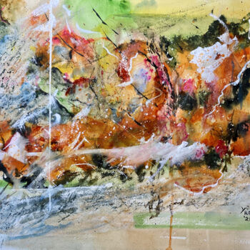 Peinture intitulée "I tulipani Abstract" par Yūrei, Œuvre d'art originale, Aquarelle