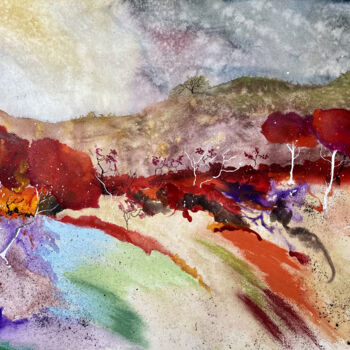 Painting titled "Abstract Landscape" by Yūrei, Original Artwork, Watercolor