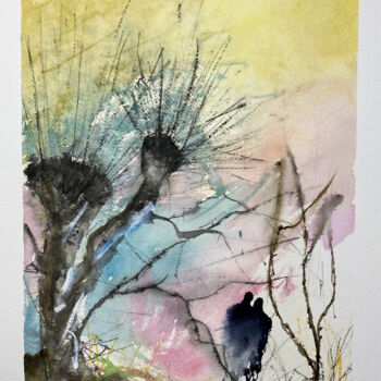 Painting titled "Together" by Yūrei, Original Artwork, Watercolor