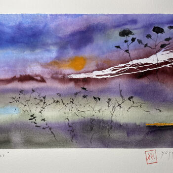 Painting titled "Sunset" by Yūrei, Original Artwork, Watercolor