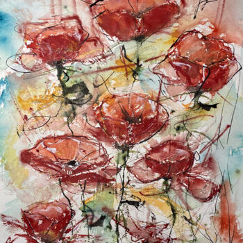 Painting titled "My poppies" by Yūrei, Original Artwork, Watercolor