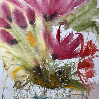 Malerei mit dem Titel "My flowers" von Yūrei, Original-Kunstwerk, Aquarell