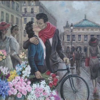 Painting titled "Chez la fleuriste p…" by Yuri Denissov, Original Artwork, Oil