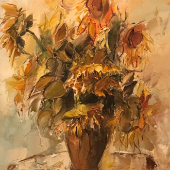 Ζωγραφική με τίτλο "sunflowers" από Yuri Kovachev, Αυθεντικά έργα τέχνης, Λάδι Τοποθετήθηκε στο Ξύλινο φορείο σκελετό