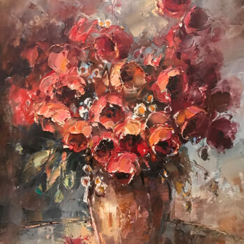 Painting titled "wild poppies" by Yuri Kovachev, Original Artwork, Oil Mounted on Wood Stretcher frame