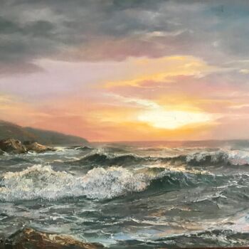 Painting titled "black sea morning" by Yuri Kovachev, Original Artwork, Oil Mounted on Wood Stretcher frame