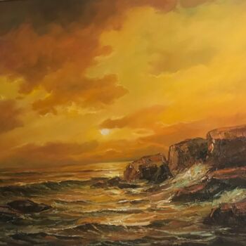 Картина под названием "rocks in the sea" - Yuri Kovachev, Подлинное произведение искусства, Масло Установлен на Деревянная р…