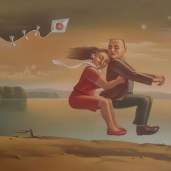 Painting titled "Traveling with the…" by Yuri Tabachnik, Original Artwork, Oil Mounted on Wood Stretcher frame