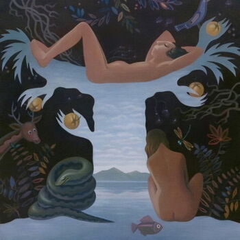 Painting titled "Eden" by Yuri Tabachnik, Original Artwork, Oil Mounted on Wood Stretcher frame