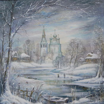 Painting titled "Winter morning in K…" by Yurij Komyakov, Original Artwork, Tempera