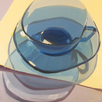 Painting titled "Blue Glass Cup and…" by Yuri Tayshete, Original Artwork, Oil