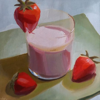 Malarstwo zatytułowany „Strawberry Shake an…” autorstwa Yuri Tayshete, Oryginalna praca, Olej Zamontowany na Drewniana rama…