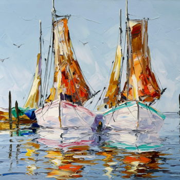 Картина под названием "Две лодки" - Yuriy H, Подлинное произведение искусства, Масло