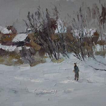 Картина под названием "Заснежило SNOWY" - Yuriy Karnaukhov (Gyuriykar8), Подлинное произведение искусства, Масло Установлен…