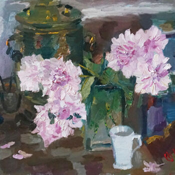 Peinture intitulée "Light peonies" par Yuriy Karnaukhov (Gyuriykar8), Œuvre d'art originale, Huile Monté sur Châssis en bois