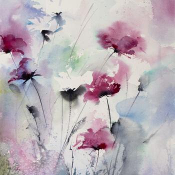 Malerei mit dem Titel "***Flowers comp III…" von Yuriy Kraft, Original-Kunstwerk, Aquarell