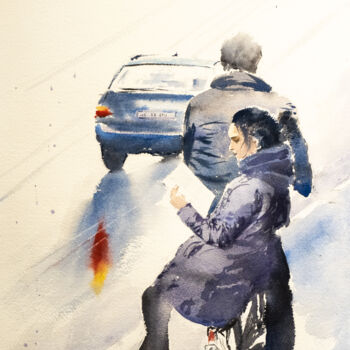Painting titled "*** On The Road ***" by Yuriy Kraft, Original Artwork, Watercolor