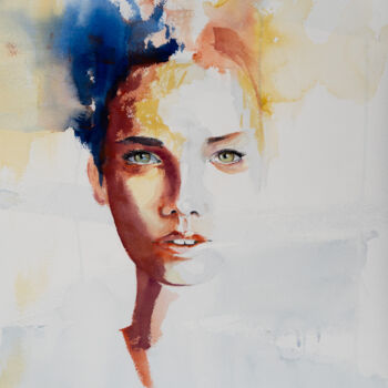 Painting titled "***DIANA***" by Yuriy Kraft, Original Artwork, Watercolor