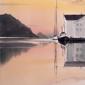 Malerei mit dem Titel "***Im Bootshafen***" von Yuriy Kraft, Original-Kunstwerk, Aquarell