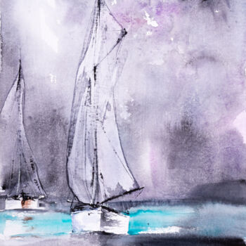 Painting titled "***Sailing IX***" by Yuriy Kraft, Original Artwork, Watercolor