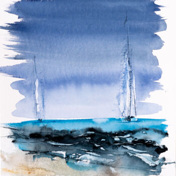 Malerei mit dem Titel "***Sailing XIX***" von Yuriy Kraft, Original-Kunstwerk, Aquarell