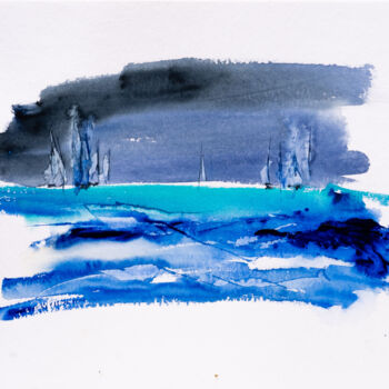 Peinture intitulée "***Maritim Blue***" par Yuriy Kraft, Œuvre d'art originale, Aquarelle