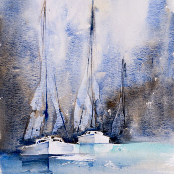 Painting titled "***Sailing VIII***" by Yuriy Kraft, Original Artwork, Watercolor