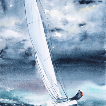 Painting titled "***Storm***" by Yuriy Kraft, Original Artwork, Watercolor