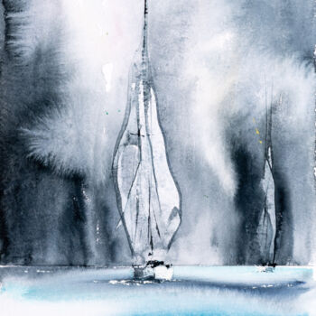 Malerei mit dem Titel "***Sailing XX***" von Yuriy Kraft, Original-Kunstwerk, Aquarell