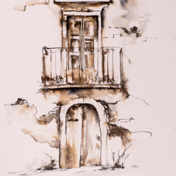 Рисунок под названием "***Ramshackle House…" - Yuriy Kraft, Подлинное произведение искусства, Чернила