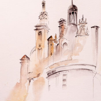 Malerei mit dem Titel "***Chambord, France…" von Yuriy Kraft, Original-Kunstwerk, Aquarell