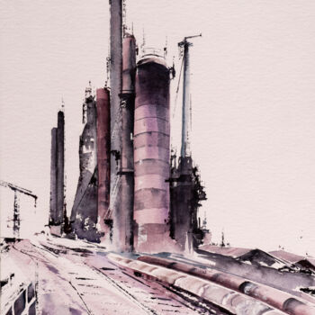Картина под названием "***Industrial lands…" - Yuriy Kraft, Подлинное произведение искусства, Акварель