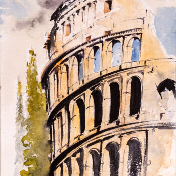 Painting titled "***Colosseum, Rom***" by Yuriy Kraft, Original Artwork, Watercolor
