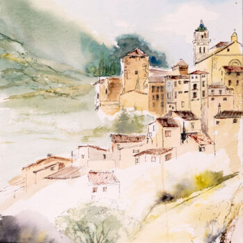 Malerei mit dem Titel "***Dorf, Italien***" von Yuriy Kraft, Original-Kunstwerk, Aquarell