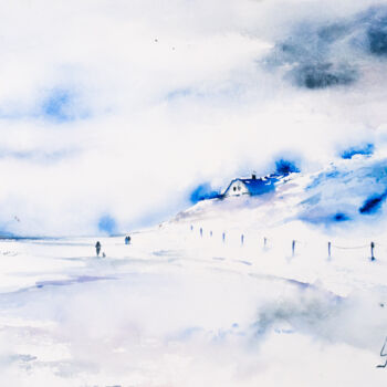 Peinture intitulée "***Winter House***" par Yuriy Kraft, Œuvre d'art originale, Aquarelle