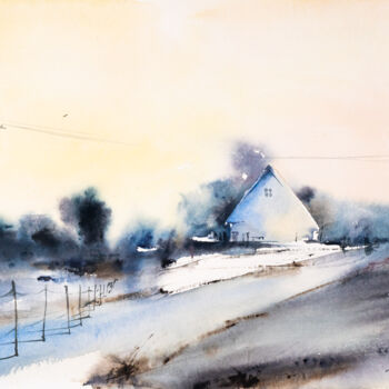 Painting titled "***Landscape #14***" by Yuriy Kraft, Original Artwork, Watercolor