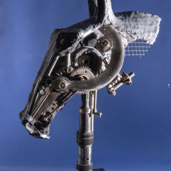 Sculpture titled "***Cyber Horse***" by Yuriy Kraft, Original Artwork, Metals