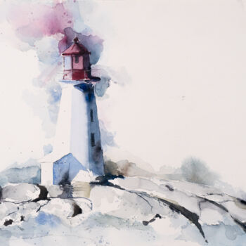 Malerei mit dem Titel "***Lighthouse V***" von Yuriy Kraft, Original-Kunstwerk, Aquarell