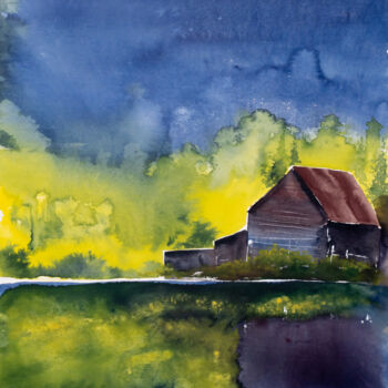 Painting titled "***House by the coa…" by Yuriy Kraft, Original Artwork, Watercolor