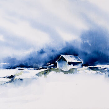 Painting titled "***Winter House II*…" by Yuriy Kraft, Original Artwork, Watercolor