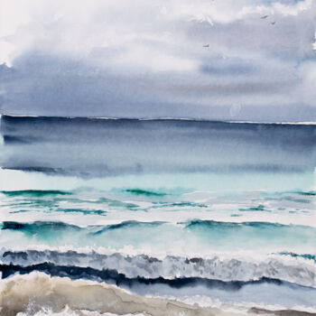 Malerei mit dem Titel "***Seascape I***" von Yuriy Kraft, Original-Kunstwerk, Aquarell