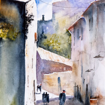 Pintura intitulada "***Gordes, France***" por Yuriy Kraft, Obras de arte originais, Aquarela