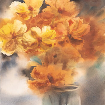 Ζωγραφική με τίτλο "***Flowers comp XII…" από Yuriy Kraft, Αυθεντικά έργα τέχνης, Ακουαρέλα