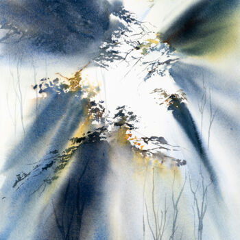 Pintura intitulada "***Forest Light I***" por Yuriy Kraft, Obras de arte originais, Aquarela