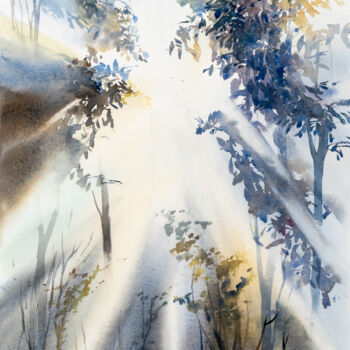 Malerei mit dem Titel "***Forest Light IV*…" von Yuriy Kraft, Original-Kunstwerk, Aquarell