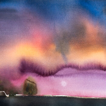 Schilderij getiteld "***Landscape #21***" door Yuriy Kraft, Origineel Kunstwerk, Aquarel