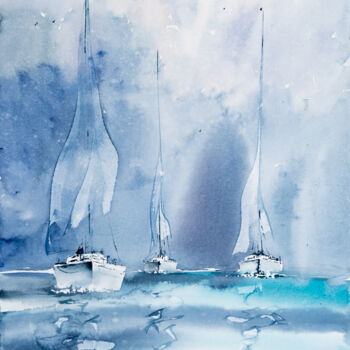 Painting titled "***Sailing XXIII***" by Yuriy Kraft, Original Artwork, Watercolor