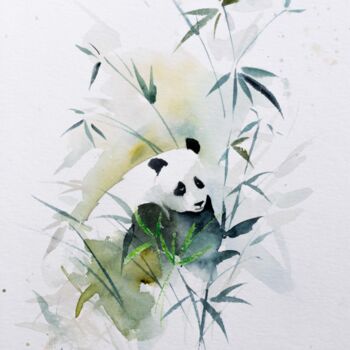 Schilderij getiteld ""Graceful Panda: A…" door Yuriy Kraft, Origineel Kunstwerk, Aquarel
